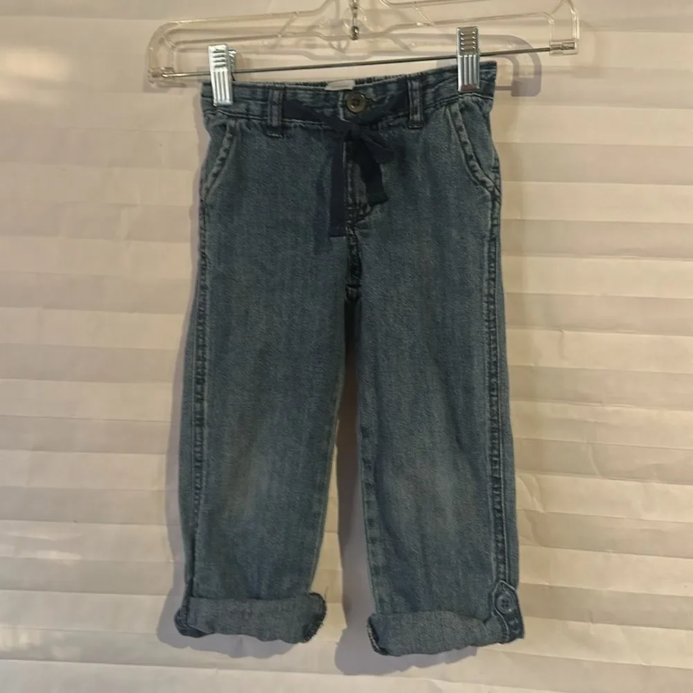 Carter’s Girls Jeans Size 4T – Medium Blue Roll-Up Pants w/ Drawstring Waist